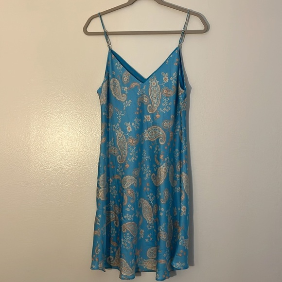 Dress Forum | Mini slip dress Paisley & ditsy floral Women size L satin sky blue - Picture 5 of 9